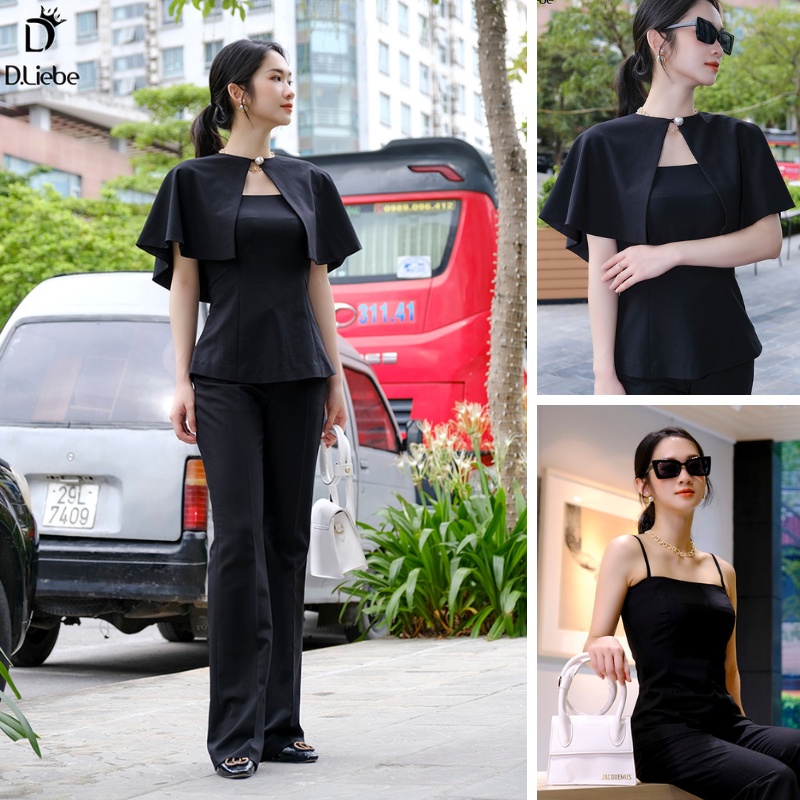 Set 3 món áo hai dây phối quần ống loe kèm áo choàng - S032
