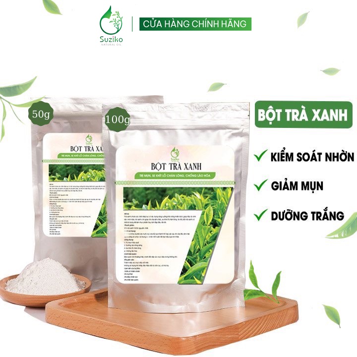 Bột đắp mặt nạ cám gạo trà xanh hữu cơ SUZIKO nguyên chất 100G