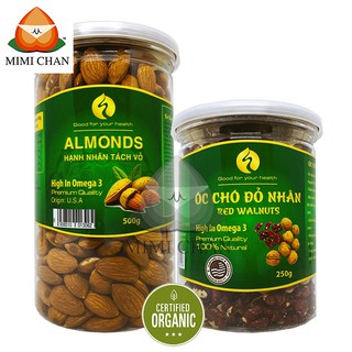 Combo nhân quả óc chó đỏ mỹ 250g - hạnh nhân tách vỏ nguyên vị mỹ 500g