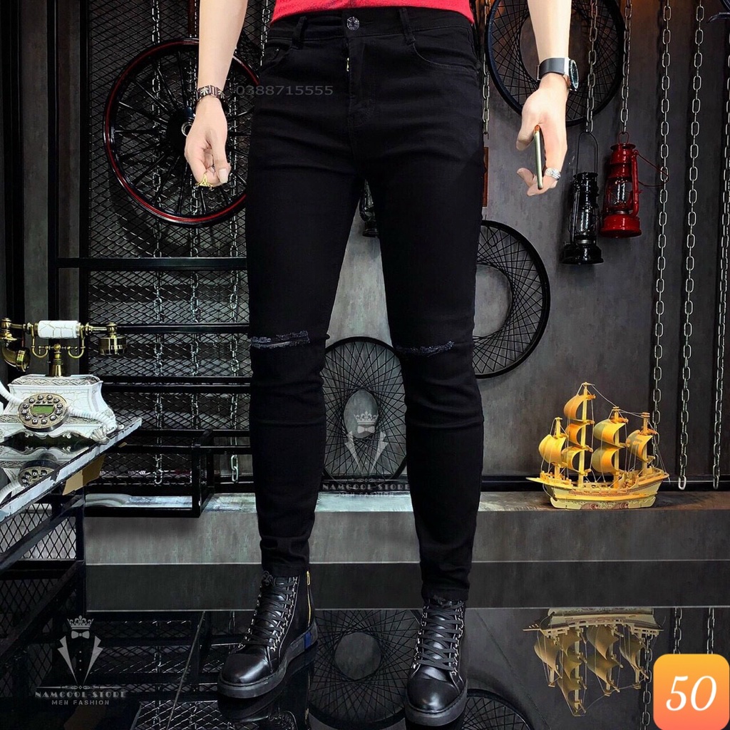 Quần jean nam vá da trắng trơn không rách gối chất bò cao cấp co dãn 4 chiều cực đẹp 3D4 MẪU MỚI