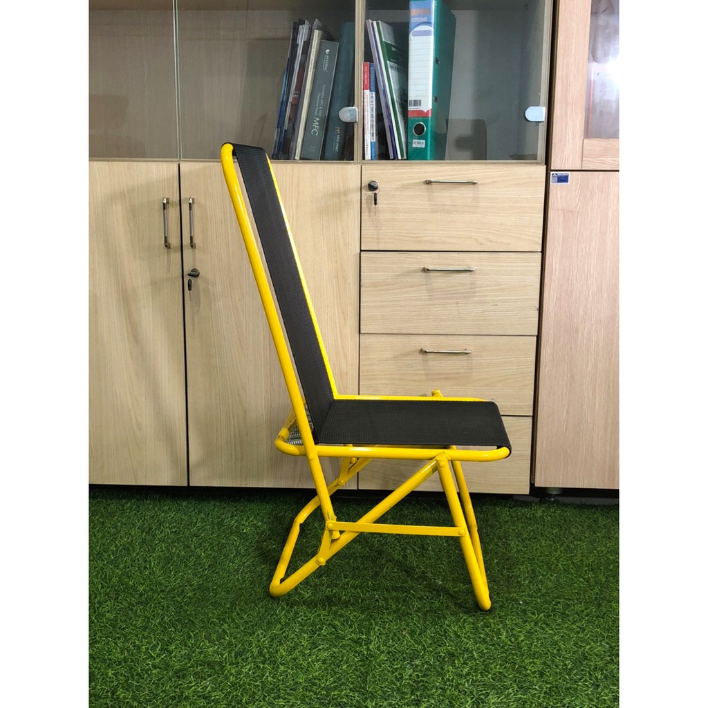 ghế xếp sắt lưng cao màu vàng phù hợp đi phượt,cà phê,trà đá vỉa hè.học hành  Havaco Lx01