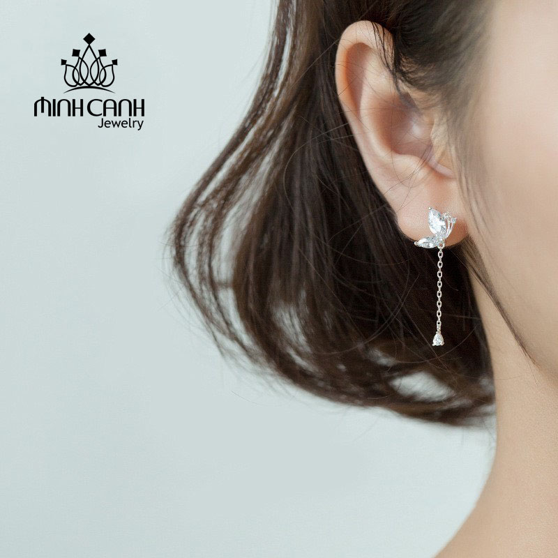 Bông Tai Cánh Bướm Đuôi Đính Đá Bạc Ta - Minh Canh Jewelry