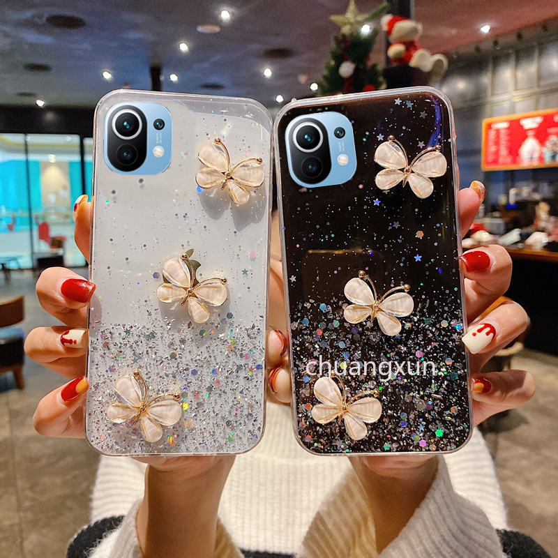 Ốp điện thoại mềm phối kim tuyến hình bướm 3D cho Xiaomi 11 Lite 5G NE Mi 11 Lite 10T Mi 10T Pro 2021