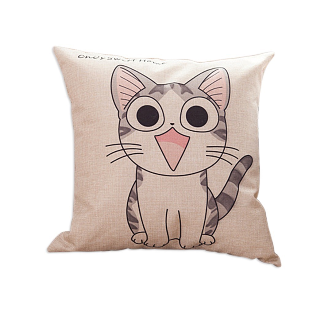 Cartoon Cat Linen Square Cushion Cover Pillowcase Good ranchotion