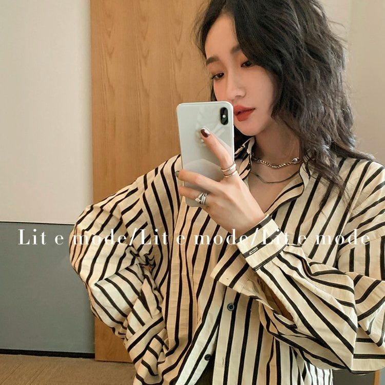 Áo sơ mi SUXI tay dài họa tiết kẻ sọc thiết kế thời trang mùa thu dành cho nữ
