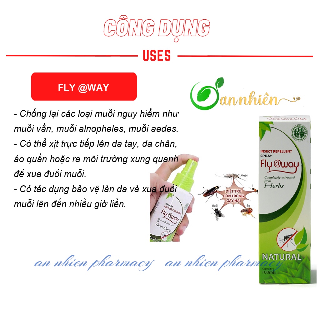 Bình xịt xua đuổi côn trùng thảo dược Fly @way