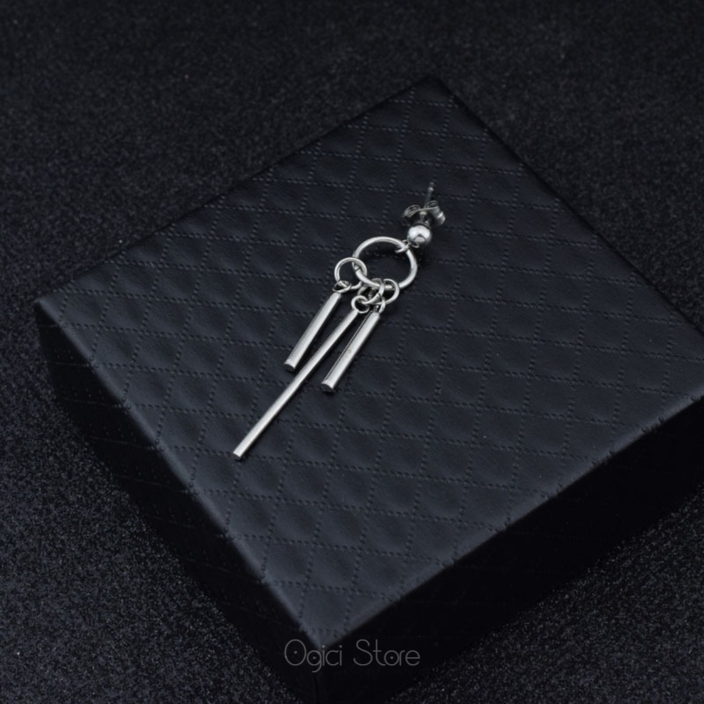 Bông tai, Khuyên tai nam nữ thép không gỉ dáng tròn thả 3 thanh phong cách hàn quốc độc đáo, Cá tính, Unisex, 1 chiếc