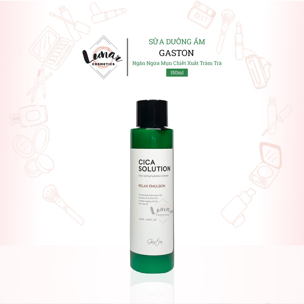 Sữa Dưỡng Ngăn Ngừa Mụn Chiết Xuất Tràm Trà Gaston Cica Solution Relax Emulsion Làm Dịu Da