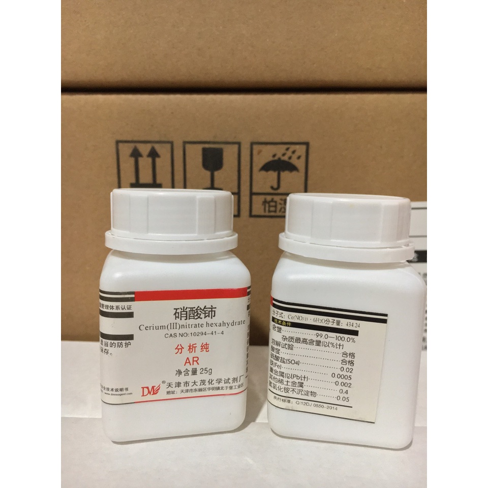 Hóa chất thí nghiệm, chỉ thị Cerium Nitrate Hexahydrate -  Ce3· 6H2O - CAS:10294-41-4 Lọ 25G Daomao,xilong,JHD