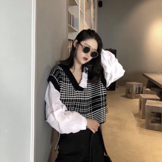 Áo gile phối sơ mi Quảng Châu