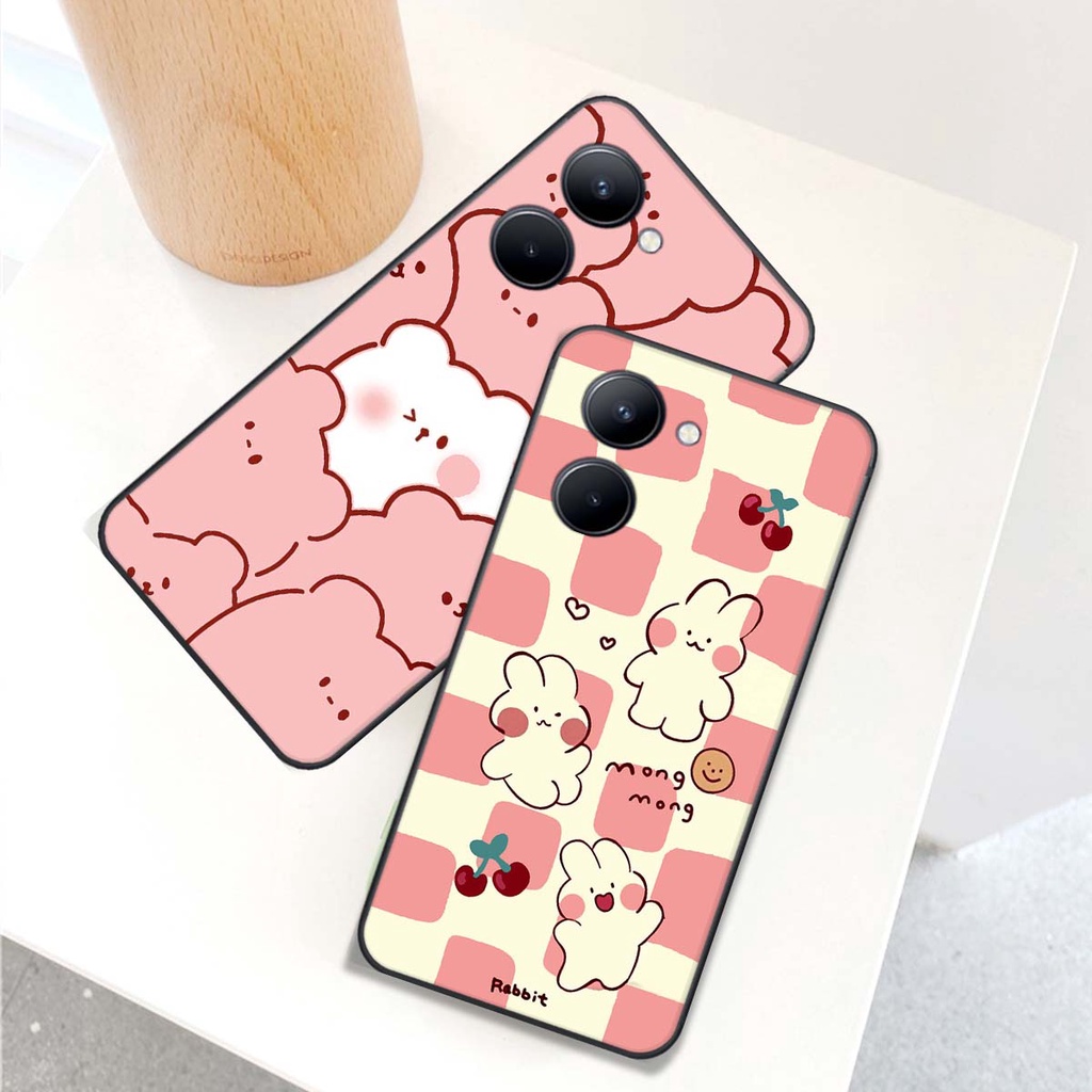 Ốp lưng điện thoại realme c33 in hình mặt cười, gấu cute, đen trắng
