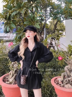 SET ÁO SƠ MI CỘT EO KÈM QUẦN SHORT (KÈM VIDEO HÌNH THẬT)