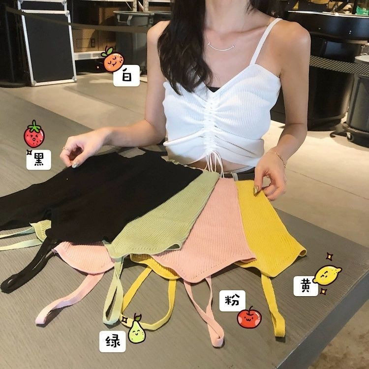 Áo camisole ZHELIHANGFEI dệt kim phối dây rút xinh xắn cho nữ