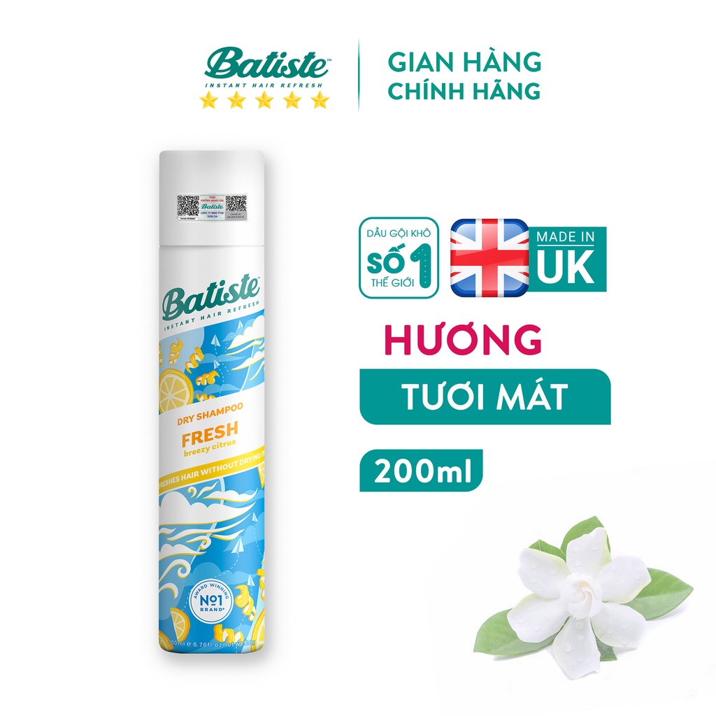 Combo 2 Chai Dầu Gội Khô Batiste 200ML Giúp Tóc Hết Bết Dính Tươi Mát Tức Thì (Original&Fresh 200ml)