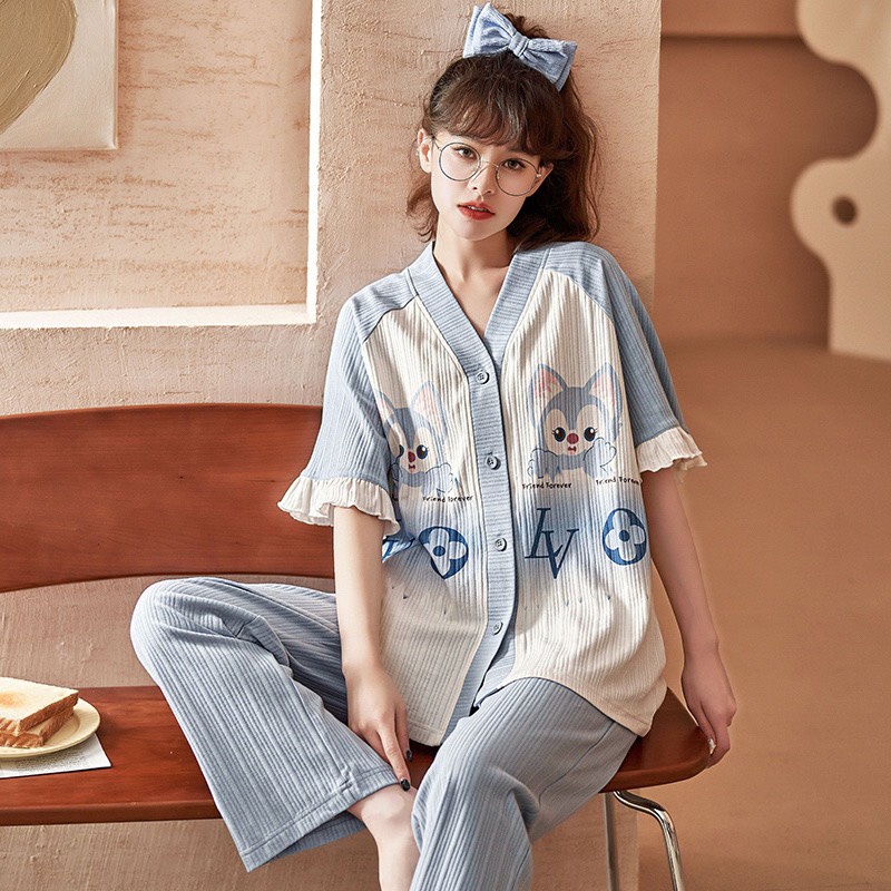 Bộ Áo Cộc Quần Dài Cổ V New