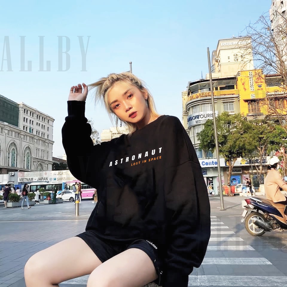 Áo Sweater Unisex form rộng Allby Astronaut tay bồng vải nỉ đẹp