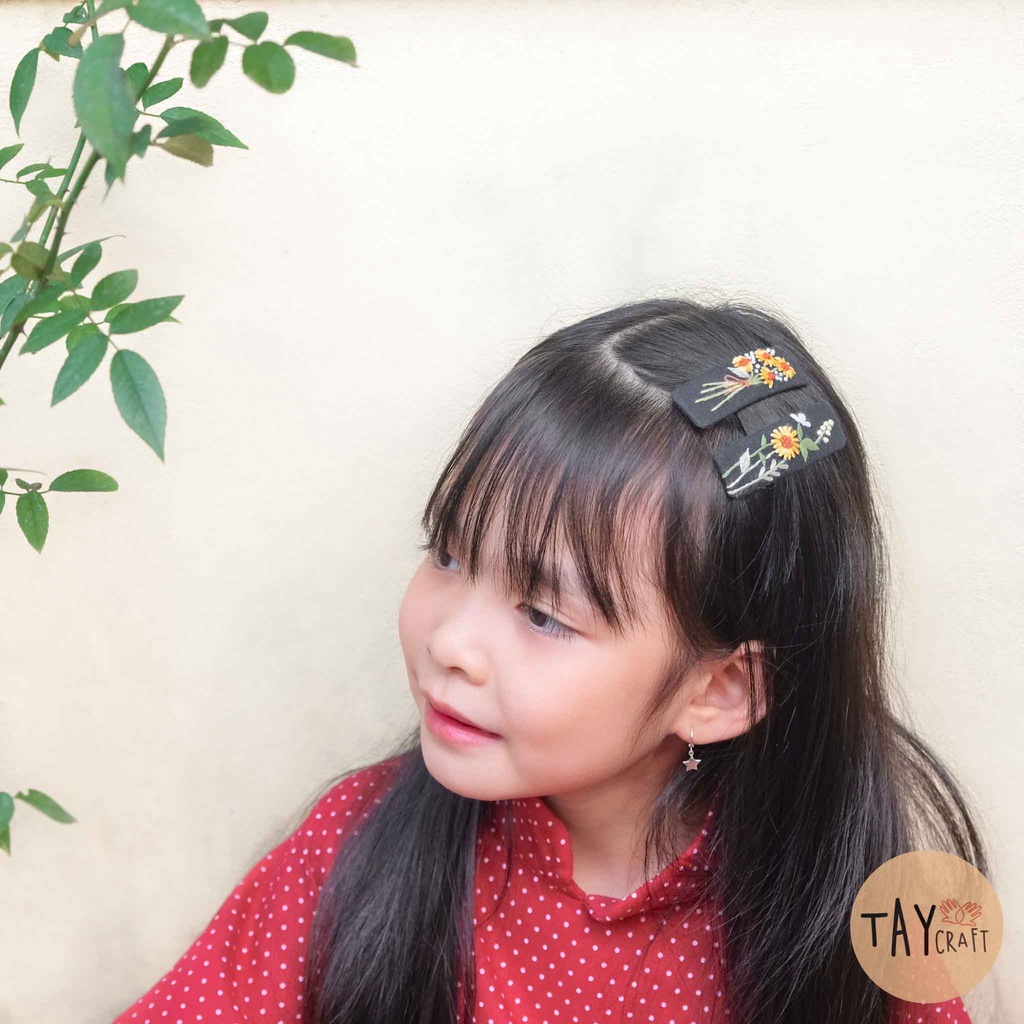 Kẹp tóc thêu tay theo set, Set kẹp tóc linen handmade nhiều mẫu