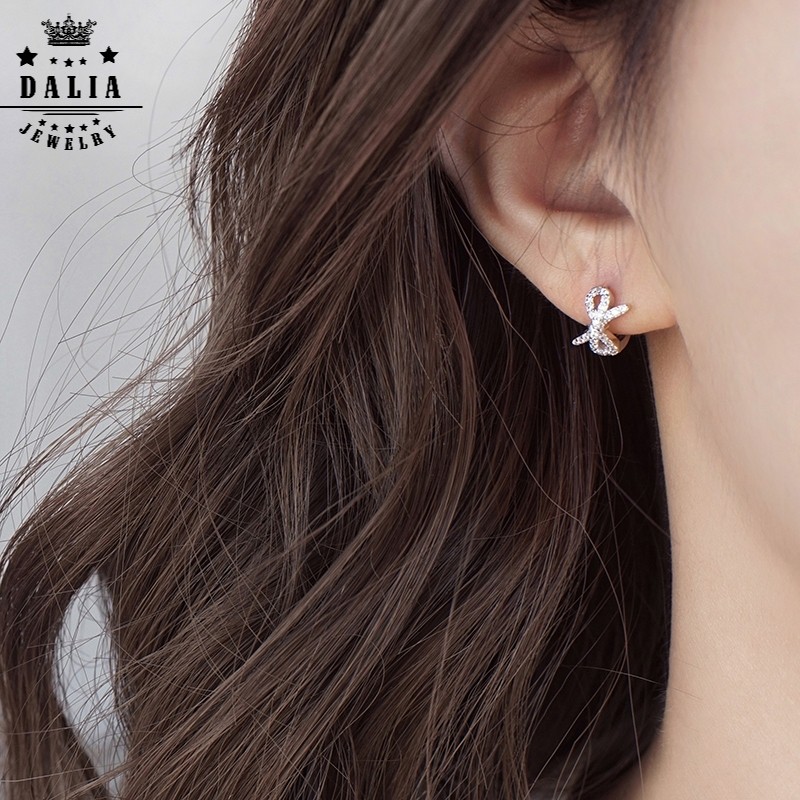 Bông tai nữ bạc dạng bấm hình nơ xinh tiểu thư DaLiA Jewelry khuyên tai chuẩn bạc 925