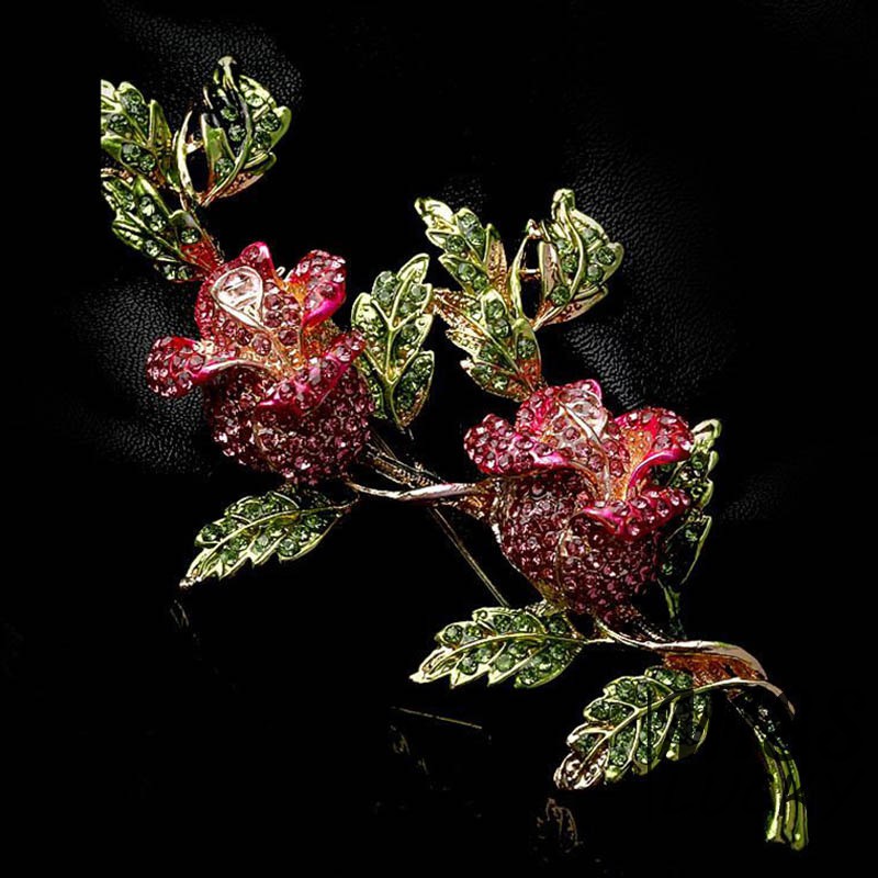 Trâm cài áo hình cành hoa hồng đính đá xinh xắn thời trang