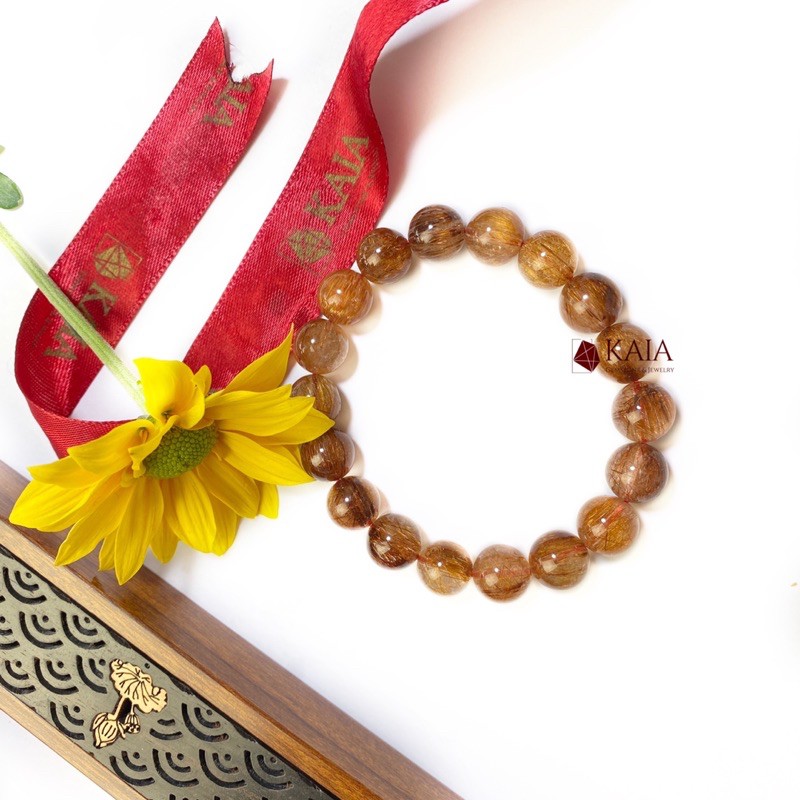 Vòng tay thạch anh tóc đỏ nâu 11 li - KAIA