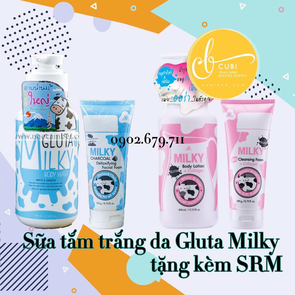 Bộ Sữa Tắm Bò và Sữa Rửa Mặt Gluta Milky Thái