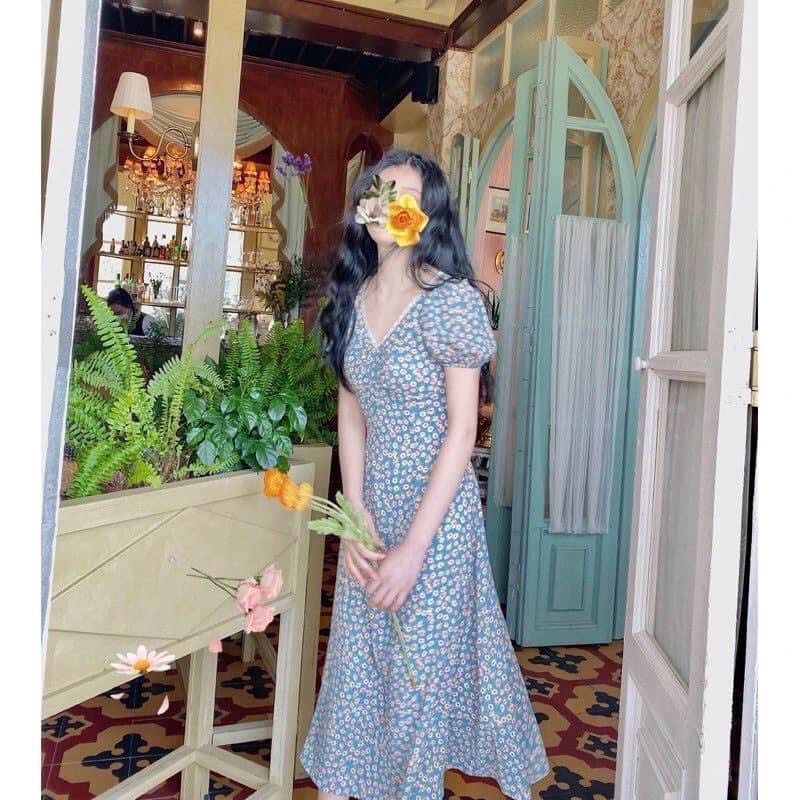 🌷 VÁY HOA NHÍ XANH VINTAGE VIỀN REN