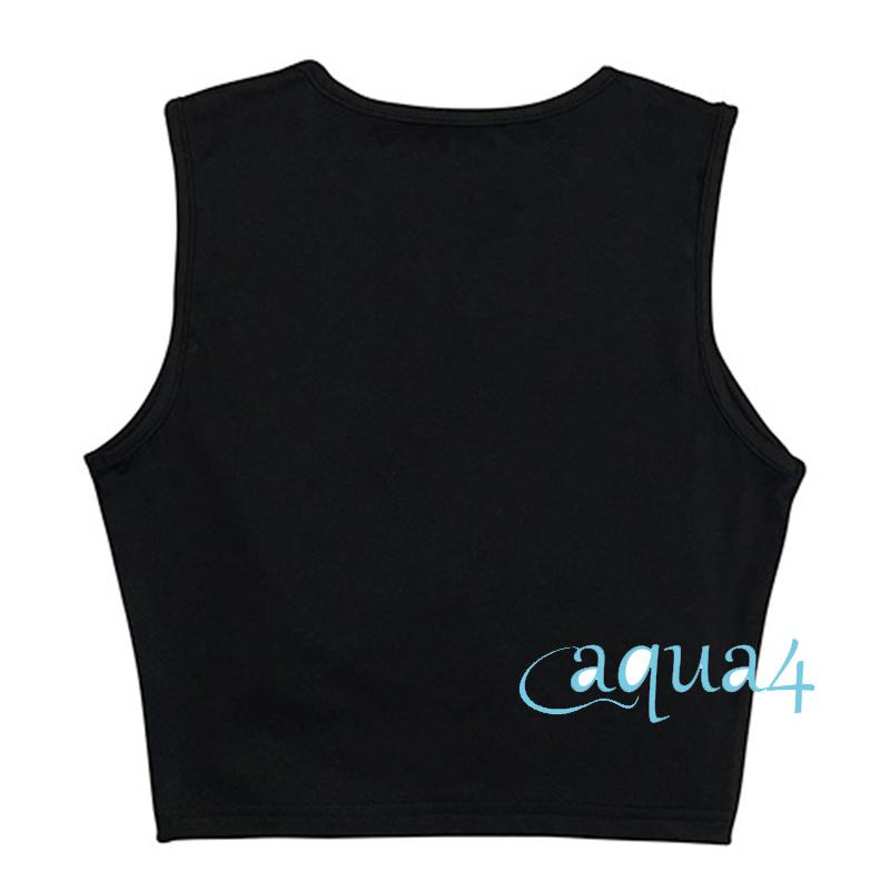 Áo croptop không tay màu trơn phối dây rút thời trang mùa hè cho nữ màu đen