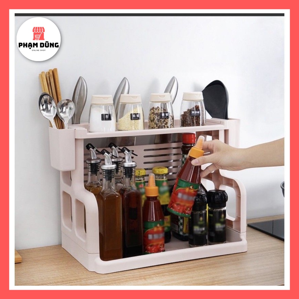 Kệ gia vị 2 tầng nhựa cao cấp , kệ để đồ nhà bếp nhựa 2 tầng