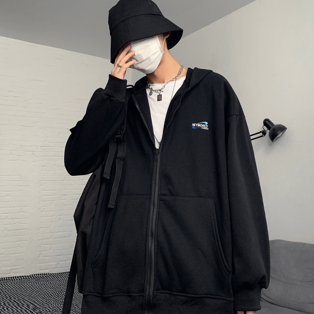 Áo Khoác Hoodie Dáng Rộng Phối Khóa Kéo In Chữ Đơn Giản Phong Cách Harajuku 226782 | BigBuy360 - bigbuy360.vn