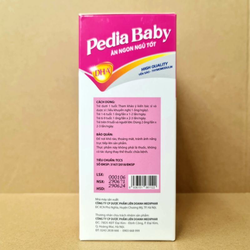 Pediababy ăn ngon ngủ tốt giúp bổ sung lysine, vitamin và khoáng chất cho bé - Hộp 20 gói x 10ml