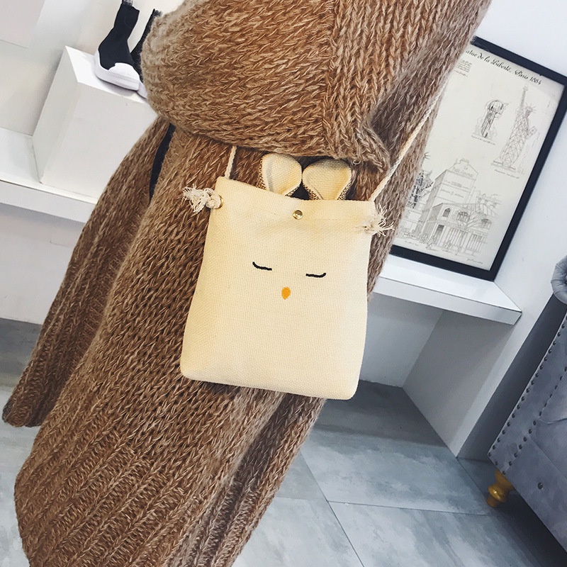 Túi tote Bella925 túi vải đeo chéo tai thỏ phong cách Hàn Quốc có dây đeo