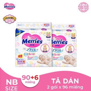 Combo 2 Tã/bỉm dán Merries size NB - 90 + 6 miếng (Cho bé dưới 5kg)