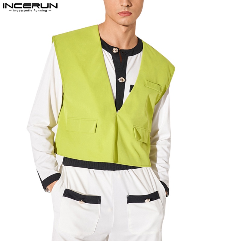 Áo ghi lê INCERUN cổ chữ v màu trơn phong cách hippy punk thời trang dự tiệc cho nam giới