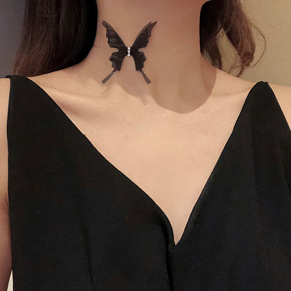 Vòng Choker Phối Ren Mặt Bươm Bướm Xinh Xắn Dành Cho Nữ