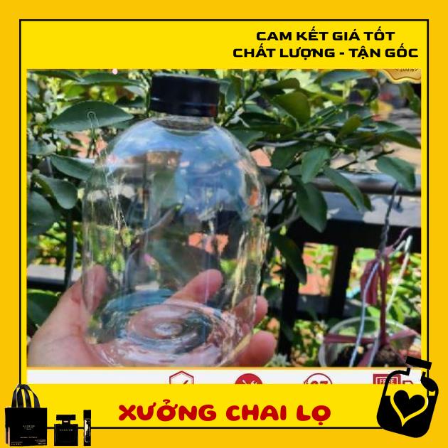 [TOP GIÁ RẺ] Chai nhựa pet tròn 500ml lùn nắp đen đựng trà sữa / chai lọ , phụ kiện du lịch