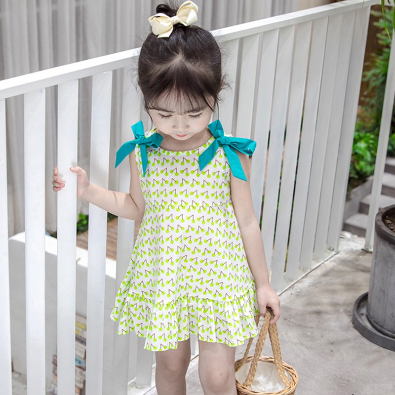 Đầm Công Chúa Hai Dây Đính Nơ In Hoa Se7en Cho Bé Gái