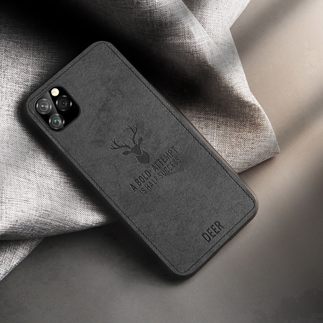 Ốp điện thoại silicone bọc vải họa tiết hình con nai thích hợp cho iphone 11 pro max
