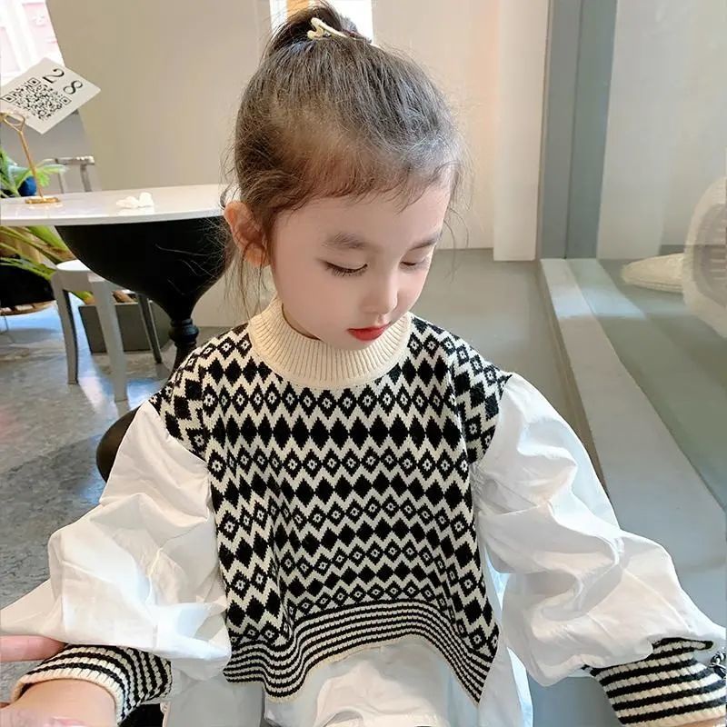 Áo Sweater Giả Hai Lớp Phong Cách Hàn Quốc Thời Trang Mùa Thu Cho Bé Gái