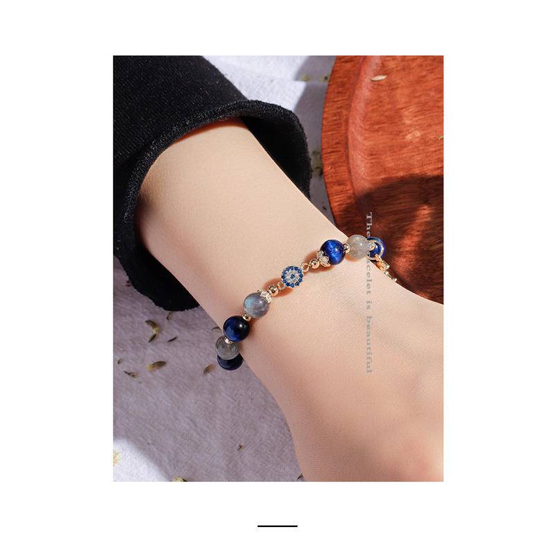 Vòng Tay Dây Bện Đính Đá Pha Lê Xám Mặt Trăng Kyanite Thiết Kế Mắt Quỷ Chính Hãng Làm Quà Tặng Cho Bạn Gái/Bạn Gái