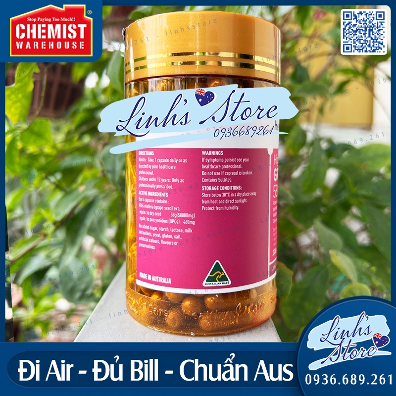 Healthy Care Grape Seed 58000mg - 200 viên 💙 Chemist Warehouse - Úc