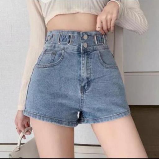 Quần Jeans Nữ - Quần Short Nữ Lưng Cao 2 Nút Lưng Khoen Kiểu, Co Dãn Cao Cấp