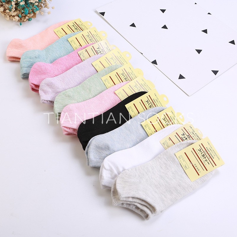TIAN TIAN T121 Hàng cấp Vớ Cotton Tất ngắn cổ trơn màu Macaron phong cách Nhật Bản dành cho nữ
