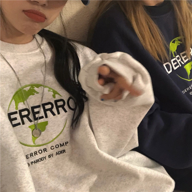 Áo Sweater Cotton Cổ Tròn Dáng Rộng Thêu Chữ Thời Trang Cho Nữ