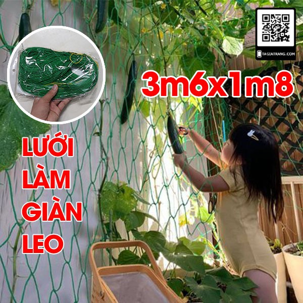 Lưới làm giàn leo size đại 3.6mx1.8m bền bỉ, chắc chắn, trồng dưa, bầu, bí, mướp, đậu đỗ