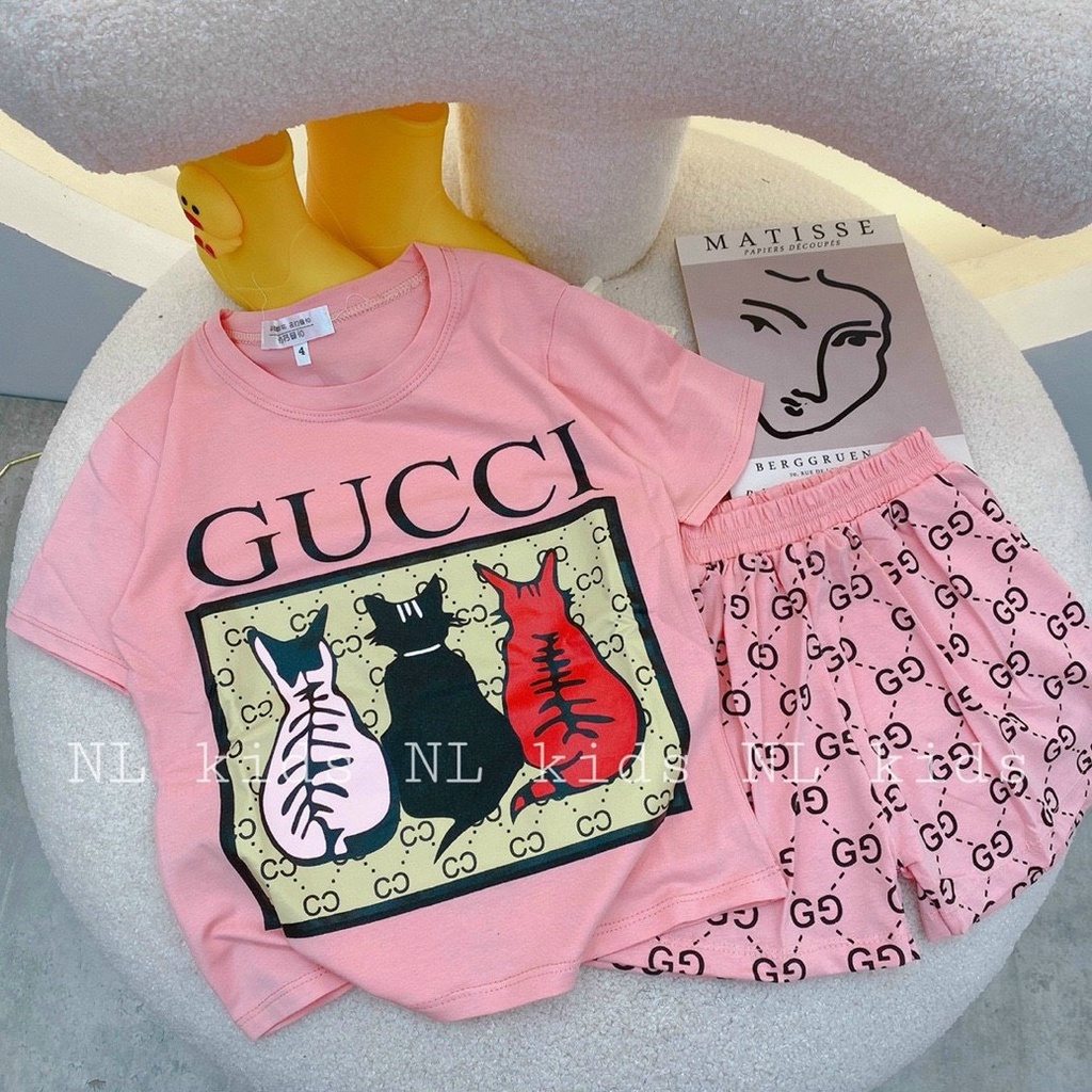 Sét bộ cho bé gái,bộ bé gái mùa hè gucci hình đôi giày xinh xắn size nhỡ từ 12-26kg