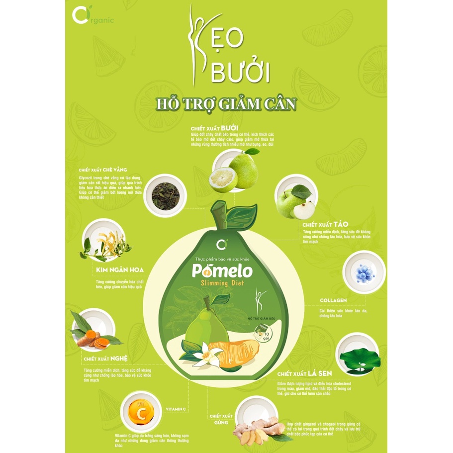 Kẹo Bưởi Giảm Cân CI ORGANIC - POMELO SLIMMING DIET Tan Mỡ Đẹp Da Chính Hãng