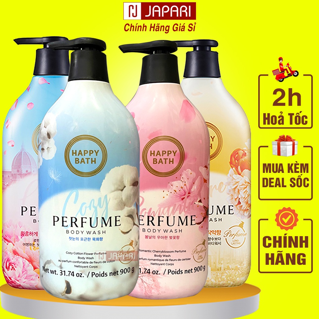 Sữa Tắm Nước Hoa Thơm Lâu Happy Bath Perfume Hàn Quốc 900ml CHÍNH HÃNG - Sữa Tắm Dưỡng Ẩm Lưu Hương Lâu Cao Cấp JAPARI