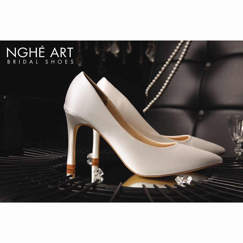 Giày cưới Nghé Art satin trơn 305 trắng