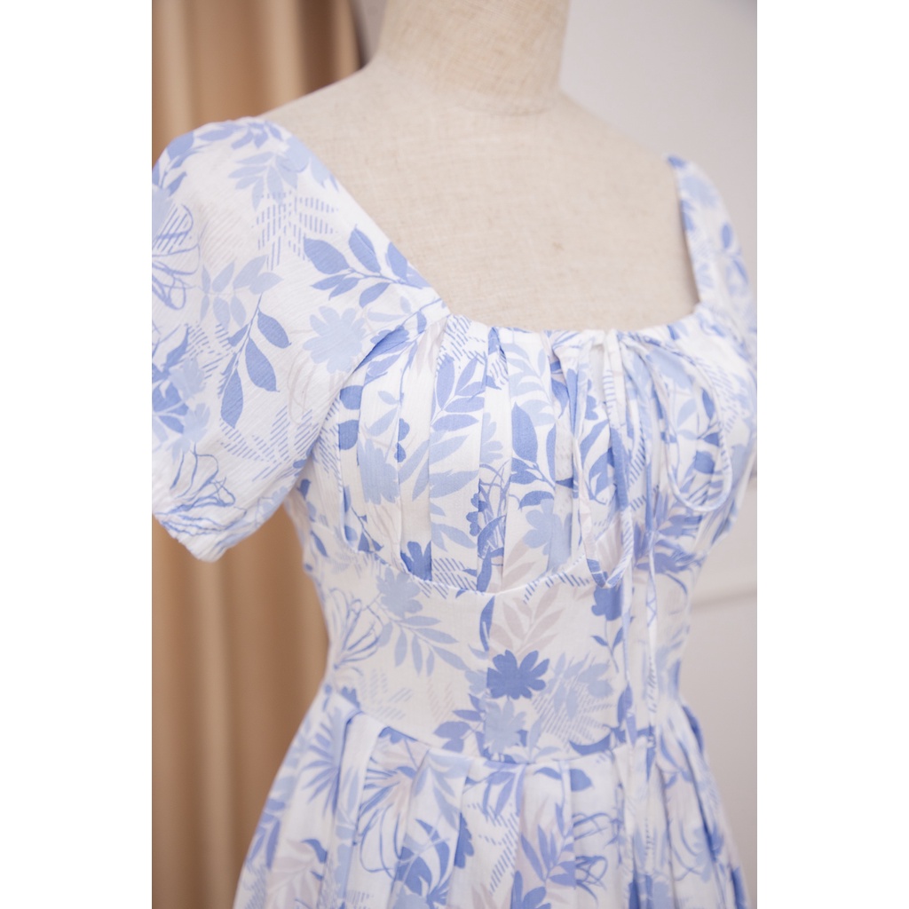 SÒ VINTAGE - MOZA Đầm hoa xếp ly tay phồng | BigBuy360 - bigbuy360.vn