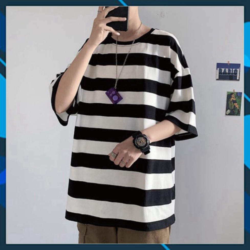 Áo Thun Tay Lỡ Form Rộng Kẻ Sọc Ngang Siêu Hot🍁 Unisex nam nữ đều mặc được | BigBuy360 - bigbuy360.vn